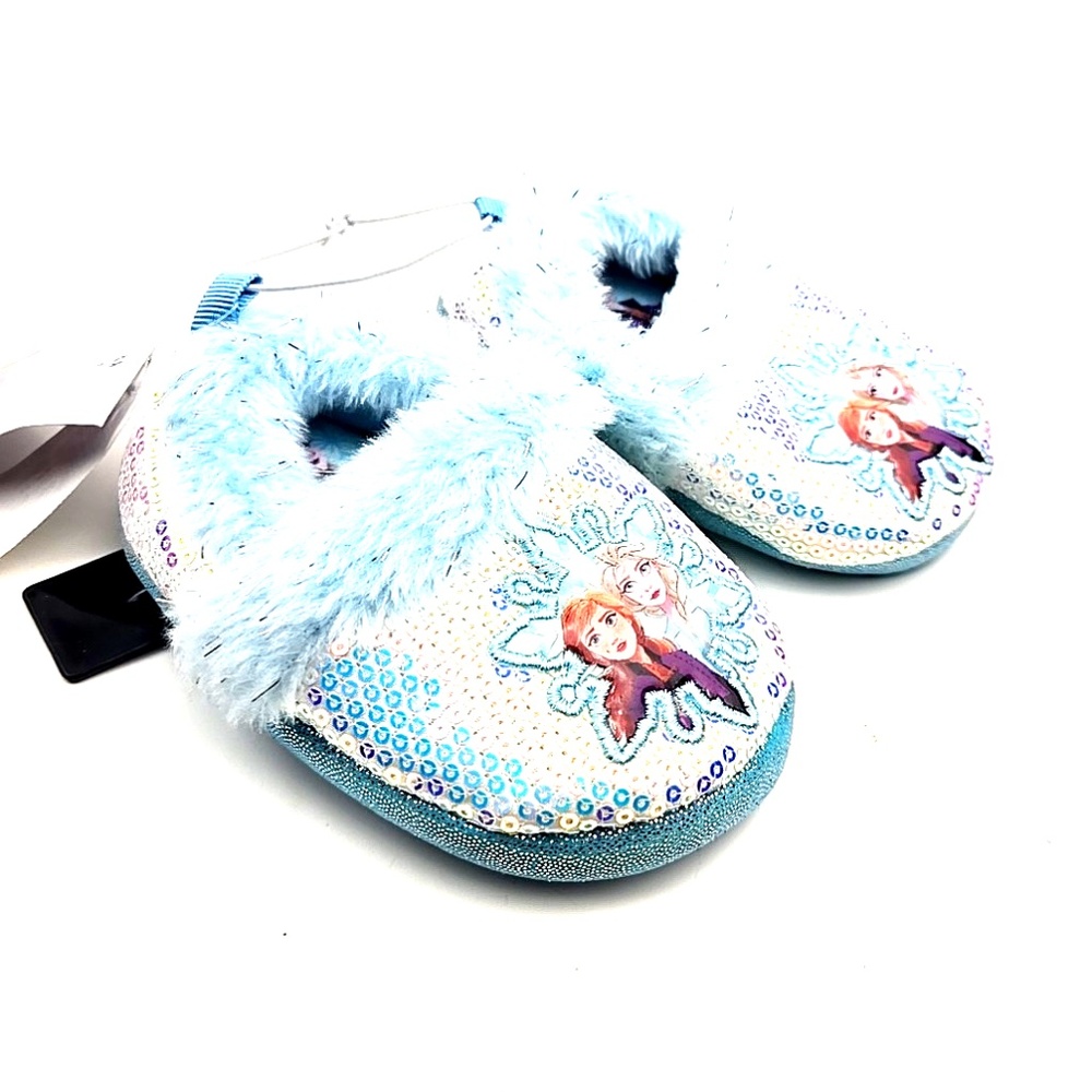 Disney Frozen Baby Slippers Size 5/6 Girls Shoes Slip On Blue Sequins Fabric